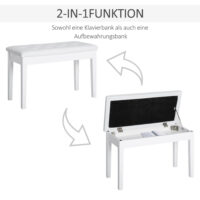 Klavierbank mit Stauraum gepolstert für Piano und Keyboard weiss