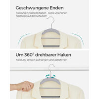 Set mit 30 schlanken Kleiderbügeln aus ABS-Kunststoff, rutschfest mit Gummistreifen, ideal für Hemden, Blusen und Jacken. Mit 360° drehbarem Metallhaken.