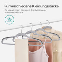 Set mit 30 schlanken Kleiderbügeln aus ABS-Kunststoff, rutschfest mit Gummistreifen, ideal für Hemden, Blusen und Jacken. Mit 360° drehbarem Metallhaken.