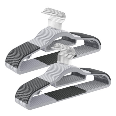 Set mit 30 schlanken Kleiderbügeln aus ABS-Kunststoff, rutschfest mit Gummistreifen, ideal für Hemden, Blusen und Jacken. Mit 360° drehbarem Metallhaken.