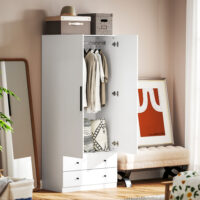 Kleiderschrank mit 2 Türen Kleiderstange und 2 Schubladen weiss