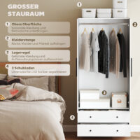 Kleiderschrank mit 2 Türen Kleiderstange und 2 Schubladen weiss