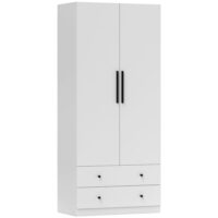 Kleiderschrank mit 2 Türen Kleiderstange und 2 Schubladen weiss