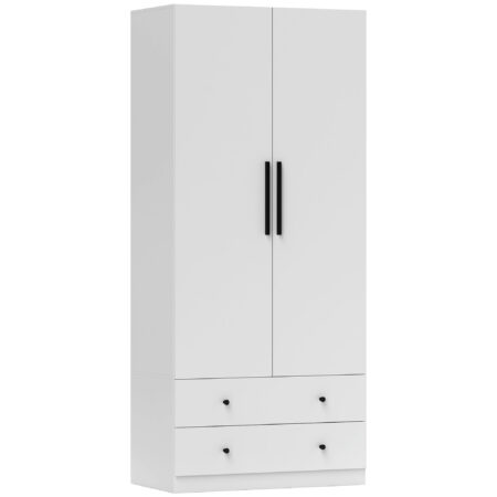 Kleiderschrank mit 2 Türen Kleiderstange und 2 Schubladen weiss