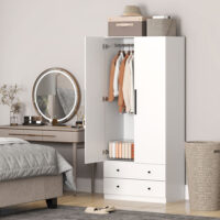 Kleiderschrank mit 2 Türen Kleiderstange und 2 Schubladen weiss