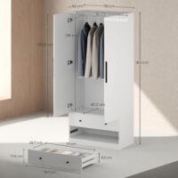 Kleiderschrank mit 2 Türen Kleiderstange und 2 Schubladen weiss