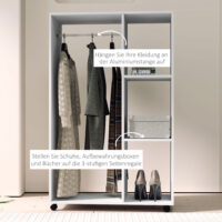 Kleiderschrank Garderobe rollbar mobil 80x40x128cm weiss