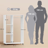 Kleiderschrank Garderobe rollbar mobil 80x40x128cm weiss