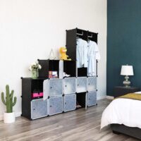 Kleiderschrank Stoffschrank mit Stangen Schwarz