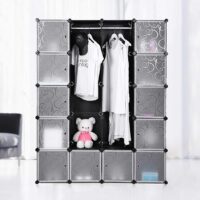 Kleiderschrank Stoffschrank mit Stangen Schwarz
