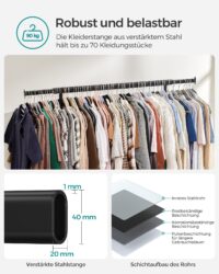 Kleiderständer in Schwarz, belastbar bis 90 kg, stabil und modern.
