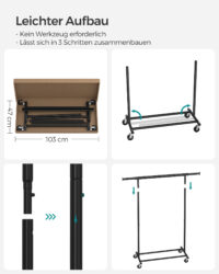 Kleiderständer in Schwarz, belastbar bis 90 kg, stabil und modern.