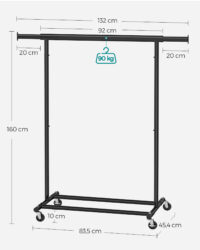 Kleiderständer in Schwarz, belastbar bis 90 kg, stabil und modern.