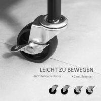 Ein schwarzer Kleiderständer auf Rollen mit Kleiderstange und Schuhablage, belastbar bis 16kg.