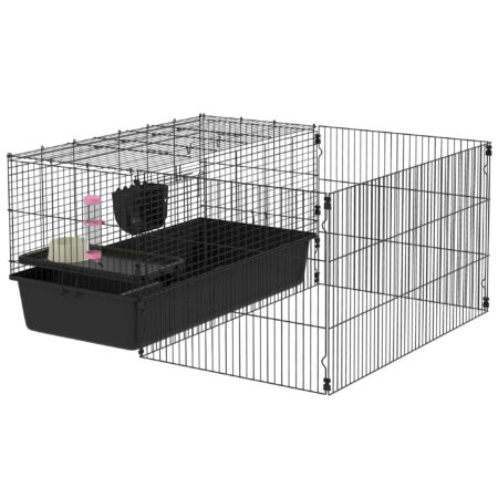 Kleintierkäfig mit abnehmbarem Gehege und Zubehör schwarz