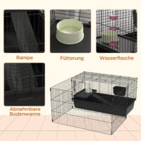 Kleintierkäfig mit abnehmbarem Gehege und Zubehör schwarz