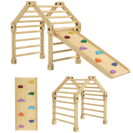 Klettergerüst faltbar mit Rutsche und Kletterwand für Kinder aus Holz