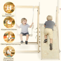 Klettergerüst Indoor mit Rutsche Schaukel und Kletternetz aus Holz