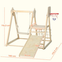 Klettergerüst Indoor mit Rutsche Schaukel und Kletternetz aus Holz