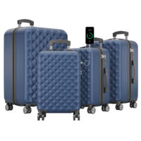 Robustes Kofferset in Blau, ideal für Reisen mit vier Koffern.