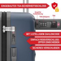 Robustes Kofferset in Blau, ideal für Reisen mit vier Koffern.