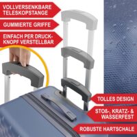 Robustes Kofferset in Blau, ideal für Reisen mit vier Koffern.