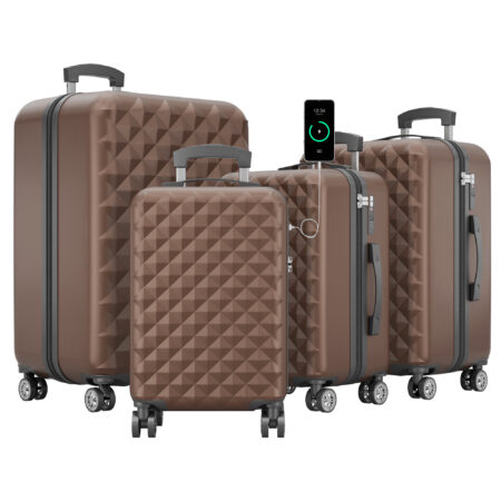 Hochwertiges 4-teiliges Kofferset in Coffee-Farbe mit Schutzhülle.