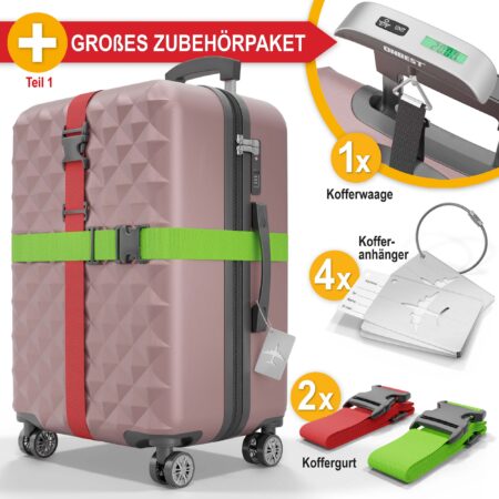 Edles Reisekoffer-Set in Rosé mit passender Schutzhülle.