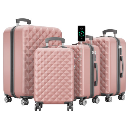 Edles Reisekoffer-Set in Rosé mit passender Schutzhülle.
