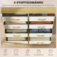 Kommode mit 8 Stoffschubladen und Aufbewahrung für Schlafzimmer beige