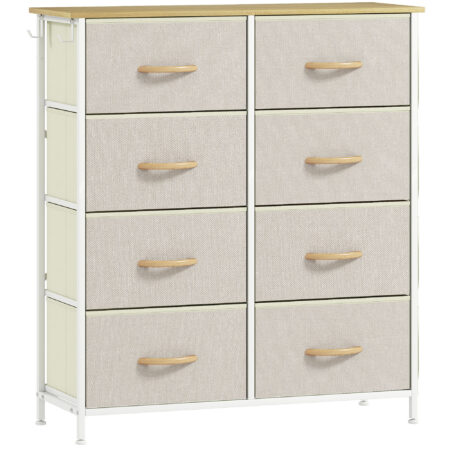 Kommode mit 8 Stoffschubladen und Aufbewahrung für Schlafzimmer beige