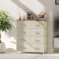 Kommode mit 8 Stoffschubladen und Aufbewahrung für Schlafzimmer beige