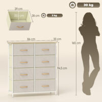 Kommode mit 8 Stoffschubladen und Aufbewahrung für Schlafzimmer beige