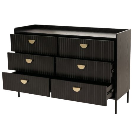 Kommode Highboard 6 Schubladen Melamin MDF 80x120x44cm Holzoptik schwarz