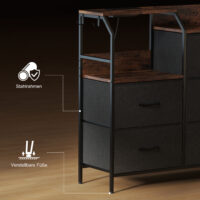 Kommode mit 8 Stoffschubladen und Ladestation rustikales Design