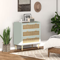 Kommode mit Rattan Schubladen für Schlafzimmer und Flur grün