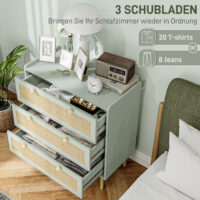 Kommode mit Rattan Schubladen für Schlafzimmer und Flur grün