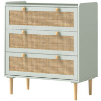 Kommode mit Rattan Schubladen für Schlafzimmer und Flur grün