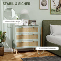 Kommode mit Rattan Schubladen für Schlafzimmer und Flur grün