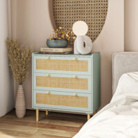 Kommode mit Rattan Schubladen für Schlafzimmer und Flur grün