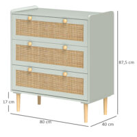 Kommode mit Rattan Schubladen für Schlafzimmer und Flur grün
