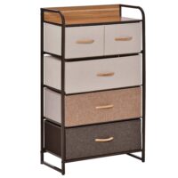 Kommode schmal mit 5 Stoffschubladen und Ablage für Schlafzimmer