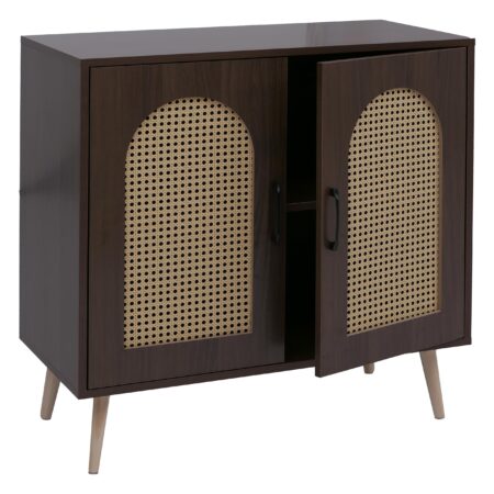 Kommode Schrank Anrichte Türen Staufächer Poly-Rattan 79x80x40cm Walnuss-Optik