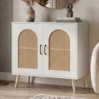 Kommode Schrank Anrichte Türen Staufächer Poly-Rattan 79x80x40cm weiss