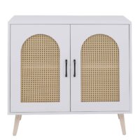 Kommode Schrank Anrichte Türen Staufächer Poly-Rattan 79x80x40cm weiss