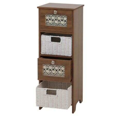 Kommode Schubladenschrank 4 Korbschubladen Holz Melamin 82x30x30cm braun