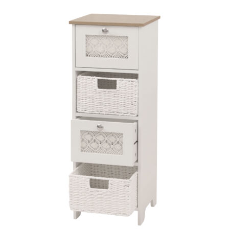 Kommode Schubladenschrank 4 Korbschubladen Holz Melamin 82x30x30cm natur-weiss