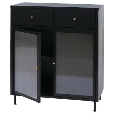 Kommode Sideboard Highboard Industrial Metall Schilfglas 96x80x40cm schwarz