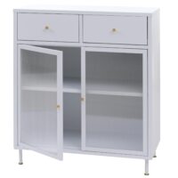 Kommode Sideboard Highboard Industrial Metall Schilfglas 96x80x40cm weiss