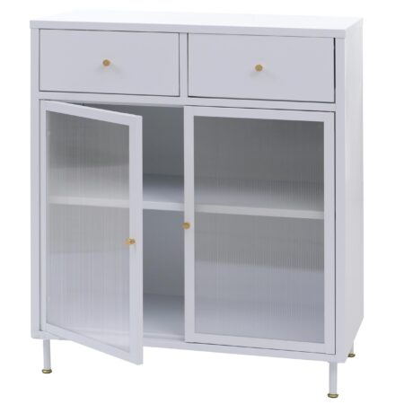 Kommode Sideboard Highboard Industrial Metall Schilfglas 96x80x40cm weiss